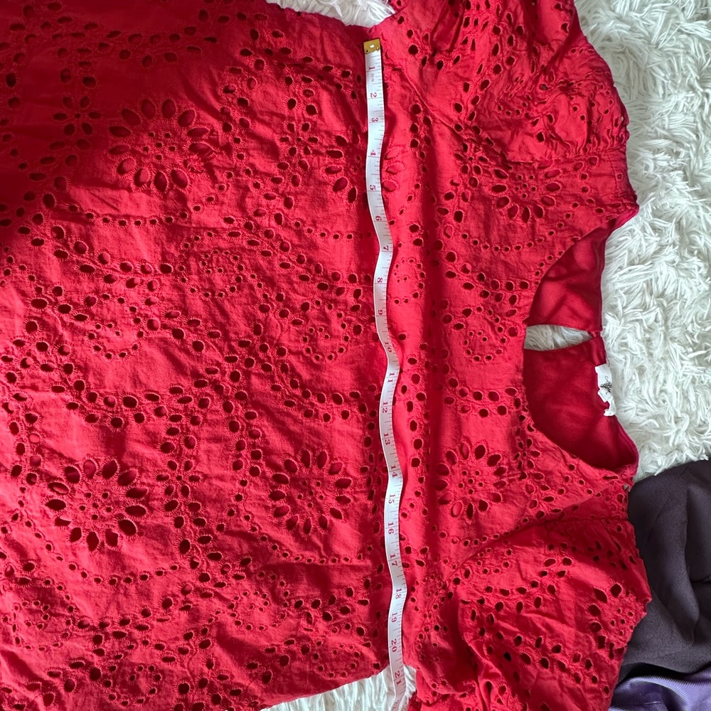 Elegant Eyelet Women's Blouse in Vibrant Red - Picture 6 of 8